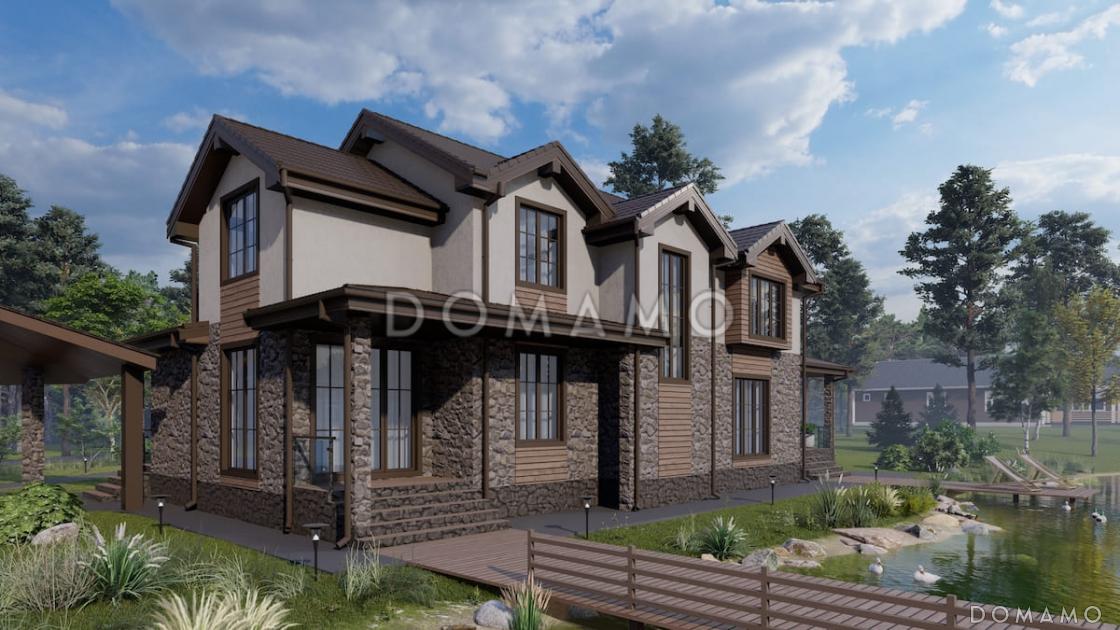 Проект коттеджа с мансардой, двусветной гостиной, сауной и верандой / 4