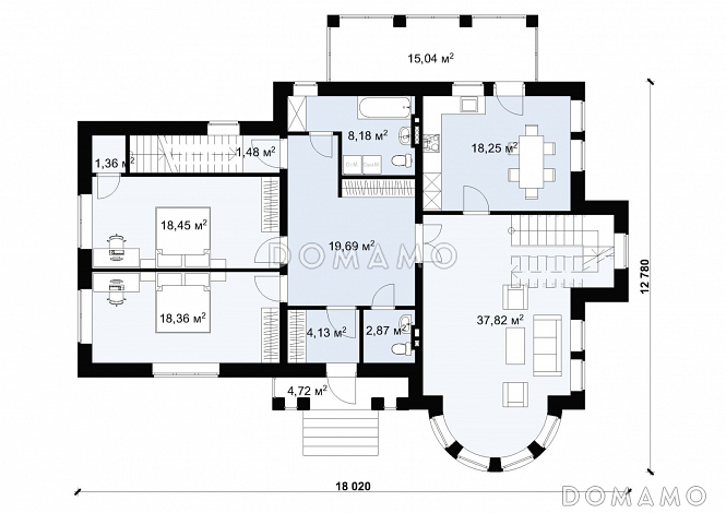 Проект одноэтажного дома с мансардой и эркером в гостиной S-186 / План 1 этажа