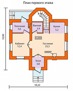 Проект дома по технологии ЛСТК с полным вторым этажом / План 1 этажа Проект дома по технологии ЛСТК с полным вторым этажом / План 1 этажа