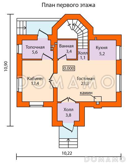 Проект дома по технологии ЛСТК с полным вторым этажом / План 1 этажа