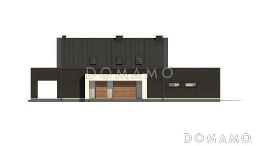 Проект удобного современного одноэтажного мансардного дома из газобетона с гаражом и тремя спальнями на мансарде / Фасад 2