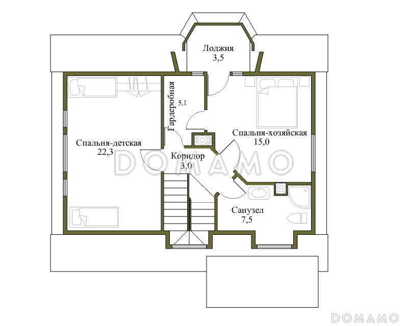 Проект небольшого дома с террасой и балконом / План мансардного этажа