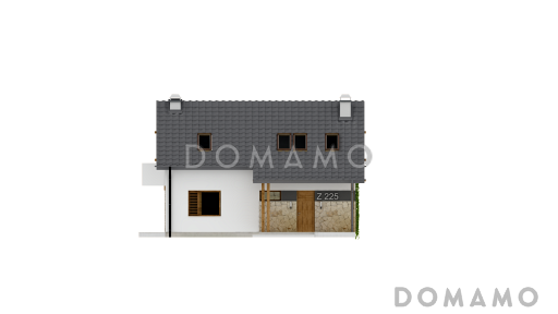 Проект одноэтажного мансардного дома из газобетона c отделкой фасадов облицовочным кирпичом, с кабинетом и тремя спальнями  / Фасад 4