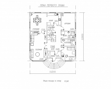 Двухэтажный дом с двумя эркерами / План 1 этажа Двухэтажный дом с двумя эркерами / План 1 этажа