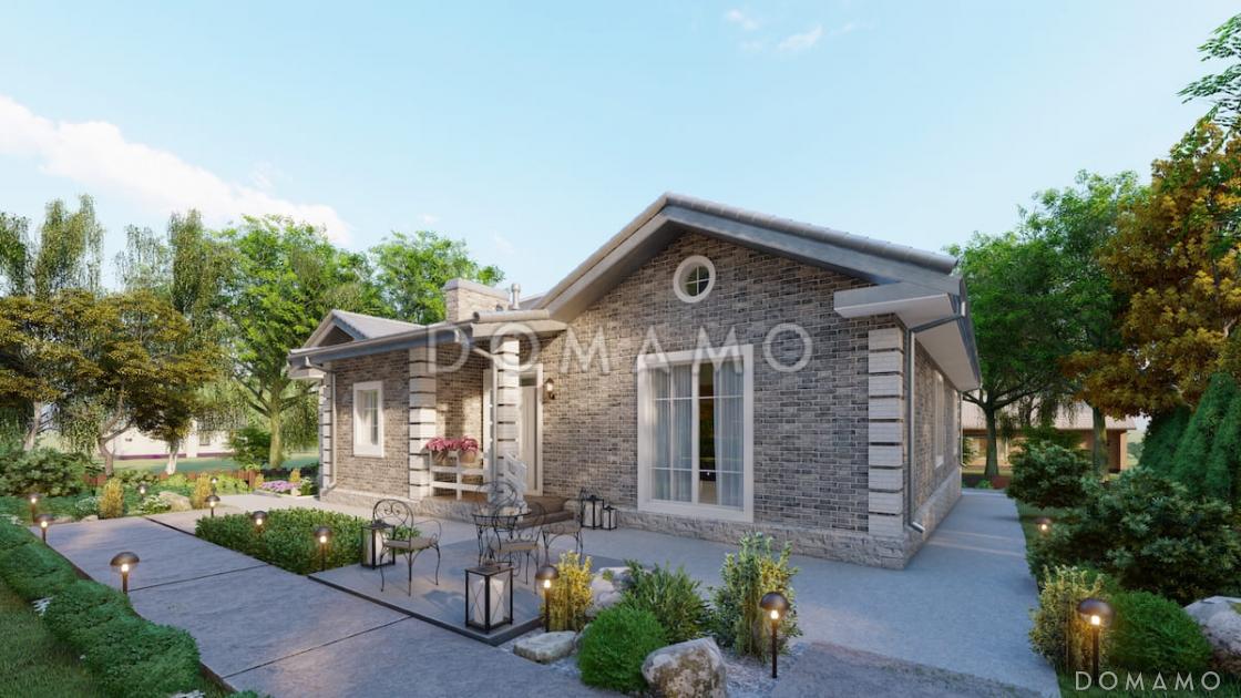 Проект одноэтажного кирпичного дома с 4 спальнями, террасой и столовой-гостиной / 9