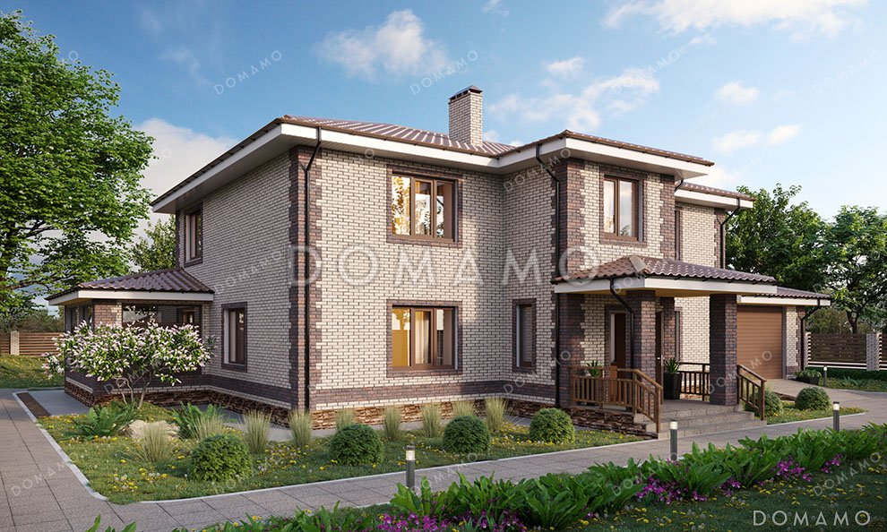 Проект дома с просторной верандой и гаражом / 1