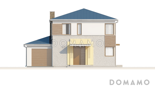 Проект современного двухэтажного дома из газобетона с тремя спальнями и пристроенным гаражом / Фасад 3