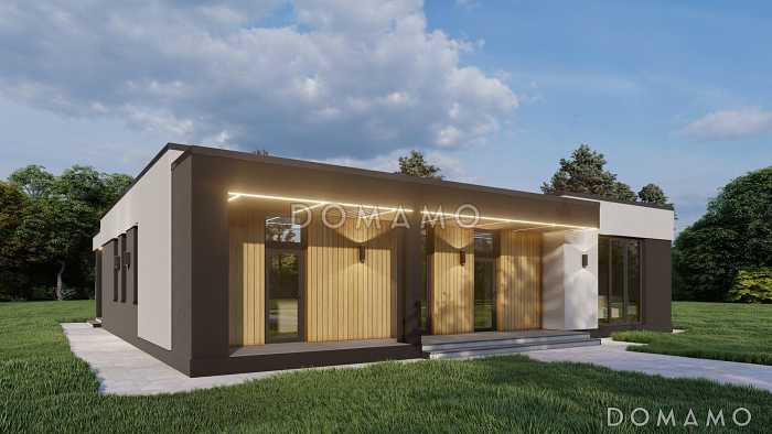 Проект одноэтажного дома с мастер-спальней, просторной кухней-гостиной и блоком с тремя спальнями Проект одноэтажного дома с мастер-спальней, просторной кухней-гостиной и блоком с тремя спальнями