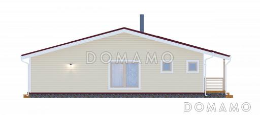 Проект уютного одноэтажного каркасного дома с большой открытой террасой / Фасад 4 Проект уютного одноэтажного каркасного дома с большой открытой террасой / Фасад 4