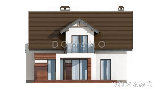 Проект одноэтажного мансардного дома из газобетона с кабинетом, эркером и балконом / Фасад 2