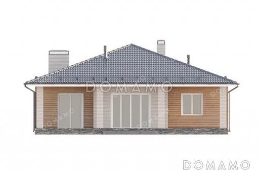 Проект одноэтажного дома со свободной планировкой дневной зоны, тремя спальнями и большой террасой / Фасад 1