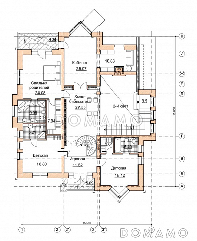 Проект коттеджа в стиле шале с двусветной гостиной / План 2 этажа Проект коттеджа в стиле шале с двусветной гостиной / План 2 этажа