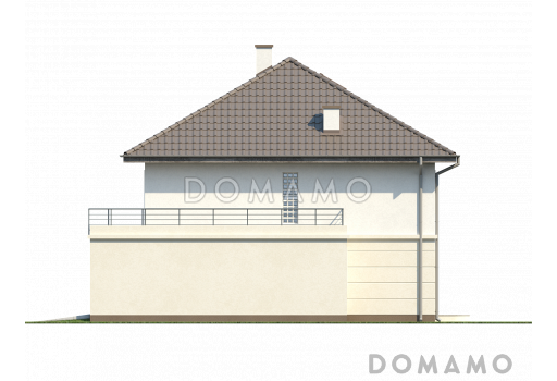 Проект современного просторного двухэтажного дома из кирпича с гаражом и террасой над ним / Фасад 2