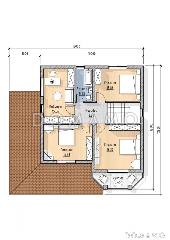 Проект двухэтажного дома в современном стиле / План 2 этажа