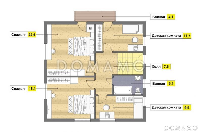 Проект дома из газобетона с эркером и спальней на первом этаже / План мансардного этажа