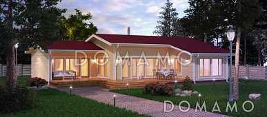 Проект уютного одноэтажного каркасного дома с большой открытой террасой