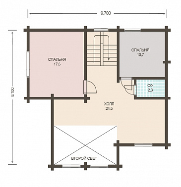Проект деревянного дома из клееного бруса с просторной прихожей / План мансардного этажа Проект деревянного дома из клееного бруса с просторной прихожей / План мансардного этажа