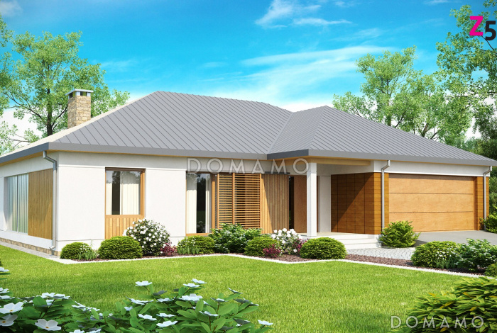 Проект одноэтажного дома из кирпича со встроенным гаражом на два автомобиля