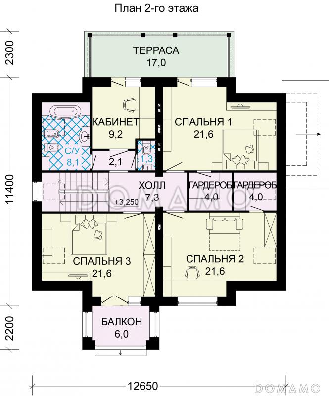 Проект дома из газобетона с сауной и тремя спальными комнатами / План мансардного этажа