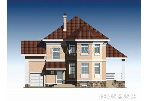 Проект четырехкомнатного коттеджа с гаражом на 1 машину / Фасад 2