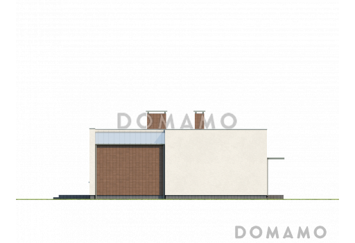 Проект современного одноэтажного дома из кирпича с плоской крышей, тремя спальнями и гаражом / Фасад 2