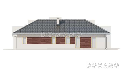 Проект одноэтажного дома из кирпича с большой террасой в угловой части дома и гаражом / Фасад 2