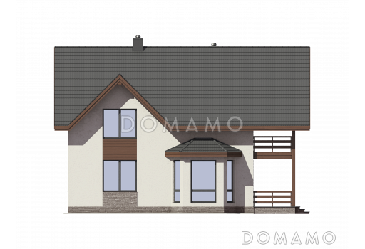 Проект загородного дома из пеноблоков с тремя спальными комнатами на мансардном этаже / Фасад 4