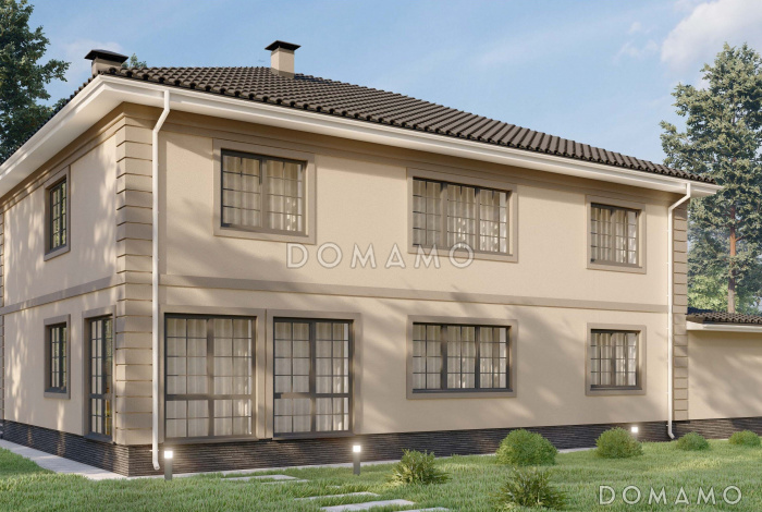 Проект двухэтажного дома с сауной в классическом стиле S-349