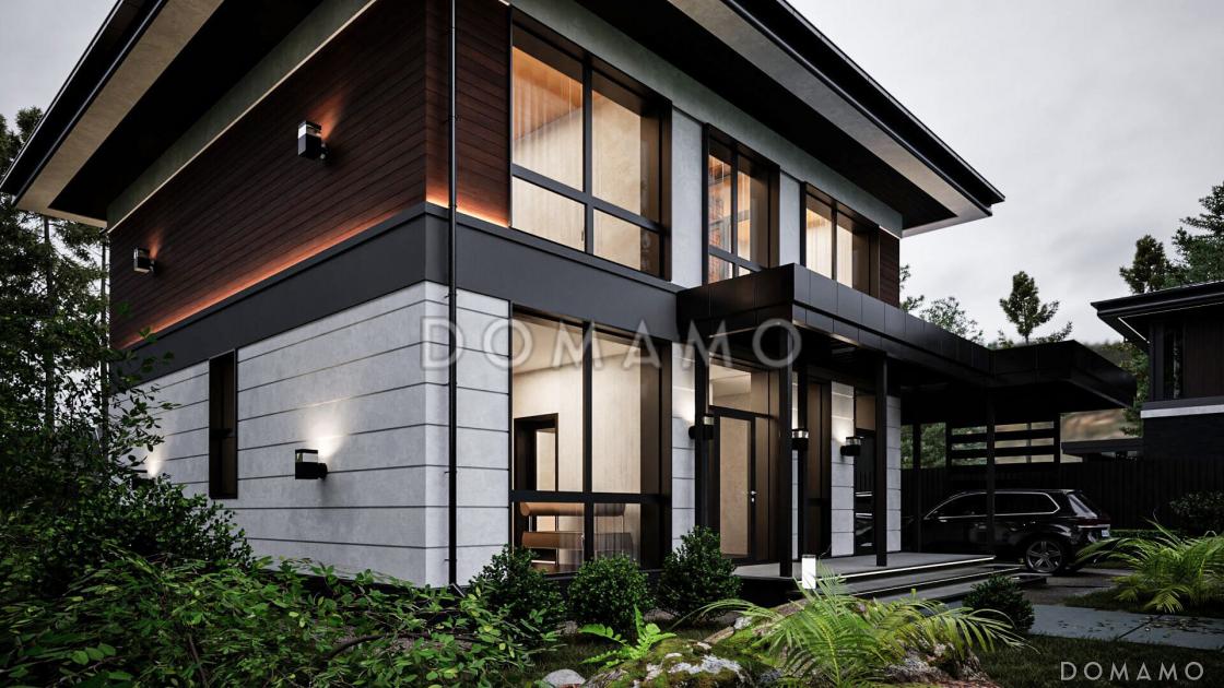 Проект двухэтажного дома с 3 спальнями, кабинетом и автонавесом / 4