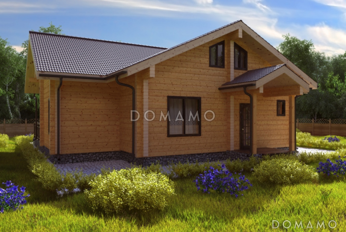 Проект дома из клееного бруса с большим холлом на мансардном этаже Проект дома из клееного бруса с большим холлом на мансардном этаже