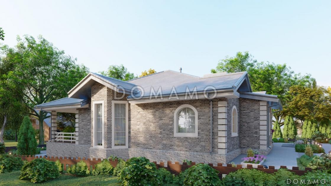 Проект одноэтажного кирпичного дома с 4 спальнями, террасой и столовой-гостиной / 6