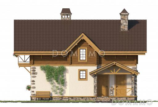 Проект коттеджа шале с террасой и балконом. / Фасад 1