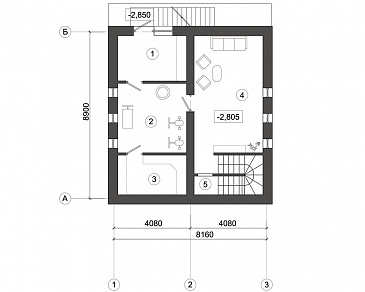 Проект дома с верандой и мансардным этажом / План цокольного этажа Проект дома с верандой и мансардным этажом / План цокольного этажа