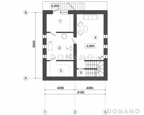 Проект дома с верандой и мансардным этажом / План цокольного этажа Проект дома с верандой и мансардным этажом / План цокольного этажа