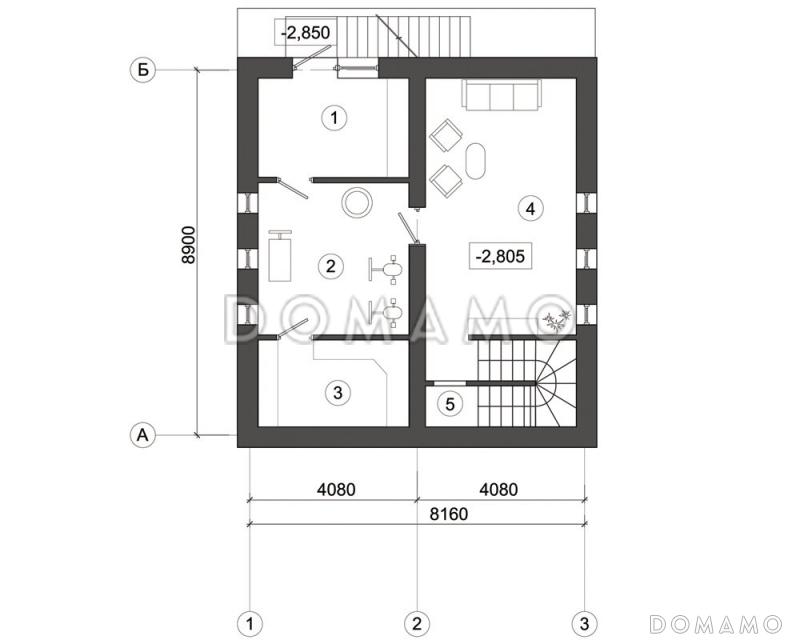 Проект дома с верандой и мансардным этажом / План цокольного этажа