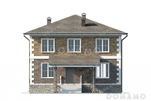 Проект двухэтажного дома с четырьмя спальнями и вальмовой крышей / Фасад 1