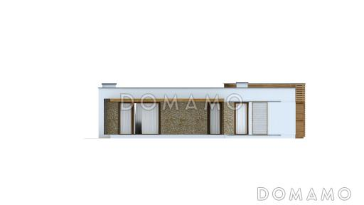 Проект одноэтажного дома из газобетона с плоской крышей с тремя спальнями / Фасад 2