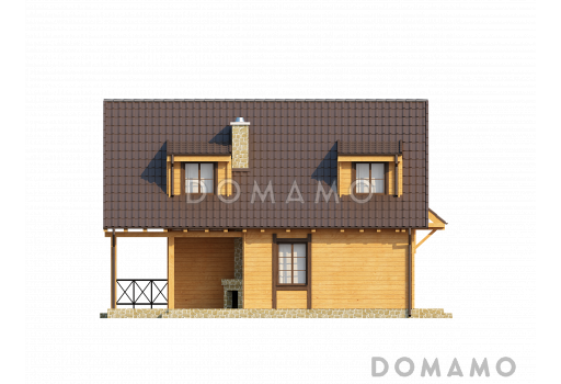 Проект компактного одноэтажного мансардного дома из газобетон с барбекю на крытой террасе / Фасад 4