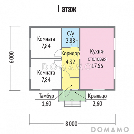 Проект одноэтажного компактного дома из бруса / План 1 этажа Проект одноэтажного компактного дома из бруса / План 1 этажа