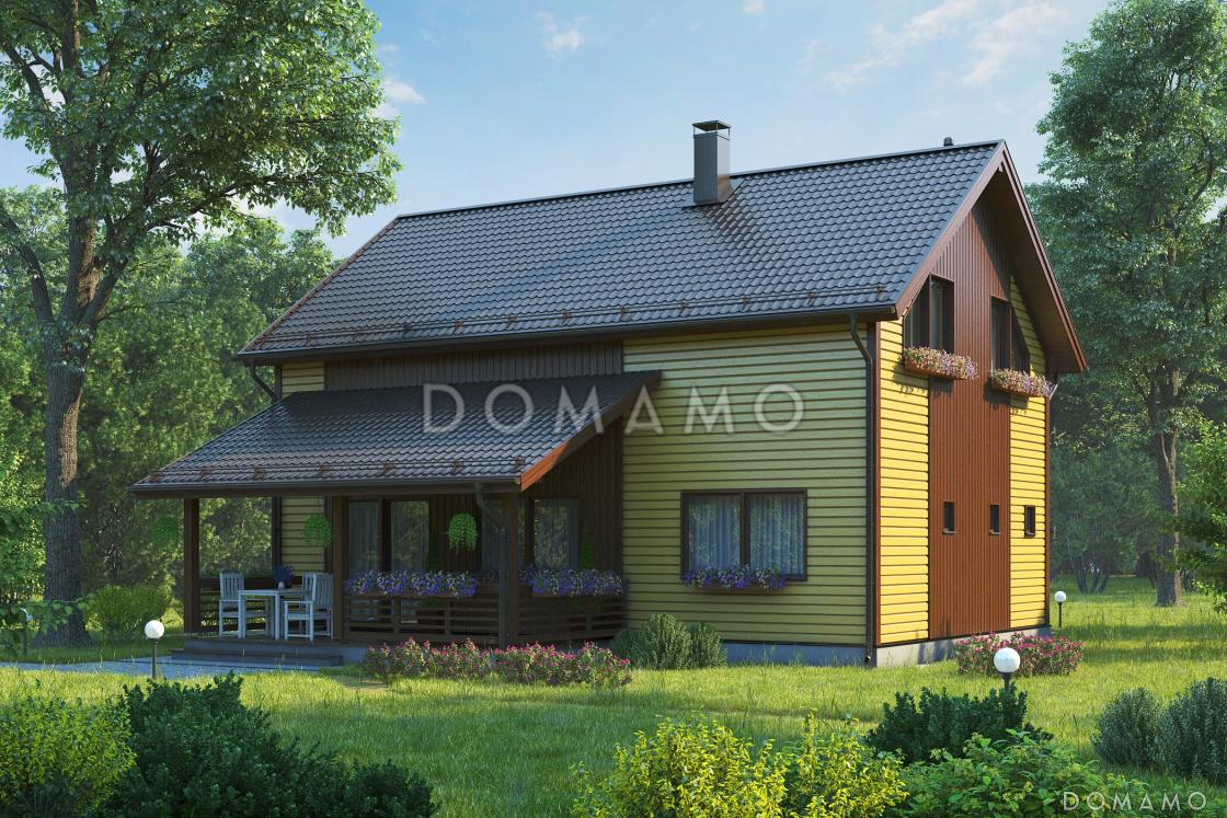 Проект скандинавского коттеджа с 4 спальнями, светлой гостиной и крытой террасой / 4