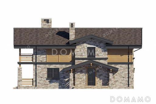 Проект двухэтажного дома с двумя террасами и балконом / Фасад 1