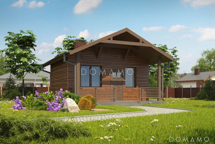 Проект компактной бани из газобетона с комнатой отдыха и крытой террасой Проект компактной бани из газобетона с комнатой отдыха и крытой террасой