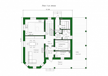 Проект дома из газобетона с эркером и навесом для автомобиля / План 1 этажа Проект дома из газобетона с эркером и навесом для автомобиля / План 1 этажа