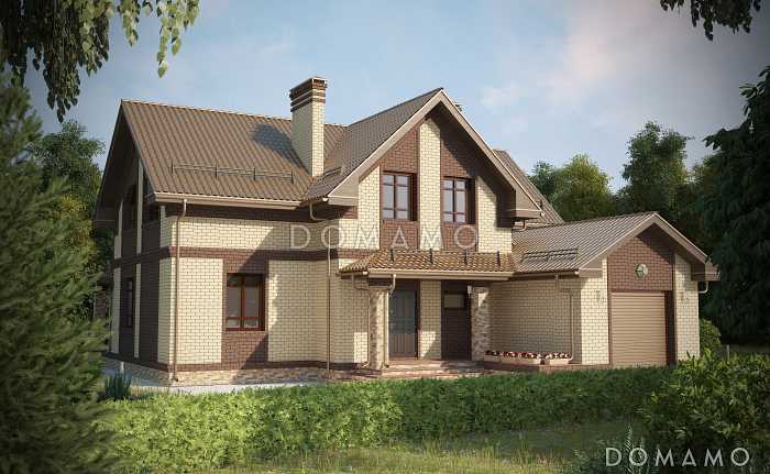 Проект красивого двухэтажного дома по технологии ЛСТК c большим гаражом и террасой