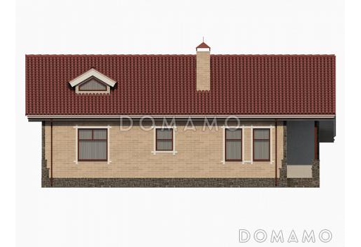 Проект одноэтажного дома с барбекю на большой террасе / Фасад 4