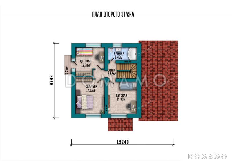 Проект дома с тремя спальнями, гаражом на один автомобиль и мастерской / План мансардного этажа