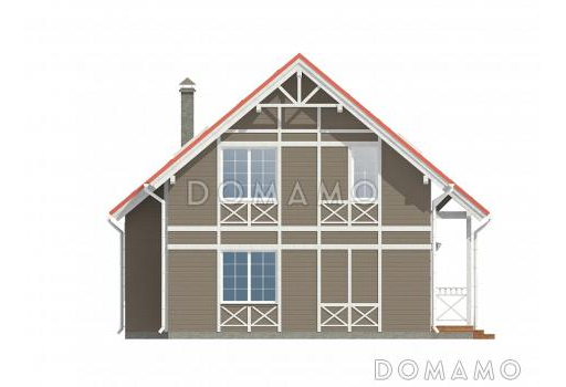 Проект каркасного дома с просторным холлом на мансардном этаже / Фасад 1
