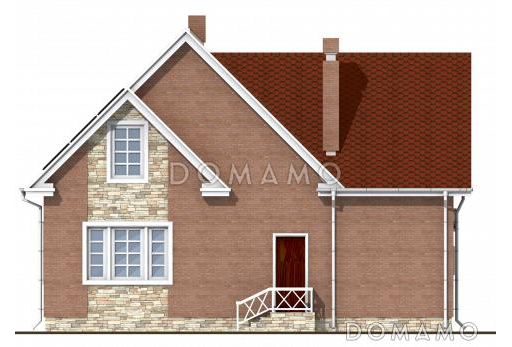 Проект дома с гаражом, мансардными и круглыми окнами, тремя спальными на мансардном этаже / Фасад 3