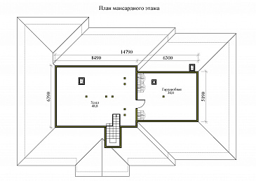 Проект одноэтажного дома с мансардой, верандой и гаражом на 2 машины / План мансардного этажа Проект одноэтажного дома с мансардой, верандой и гаражом на 2 машины / План мансардного этажа
