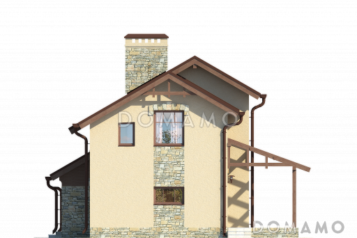 Проект дома с террасой, кухней-столовой с выходом на террасу, санузлом с окном, навесом для автомобиля / Фасад 3